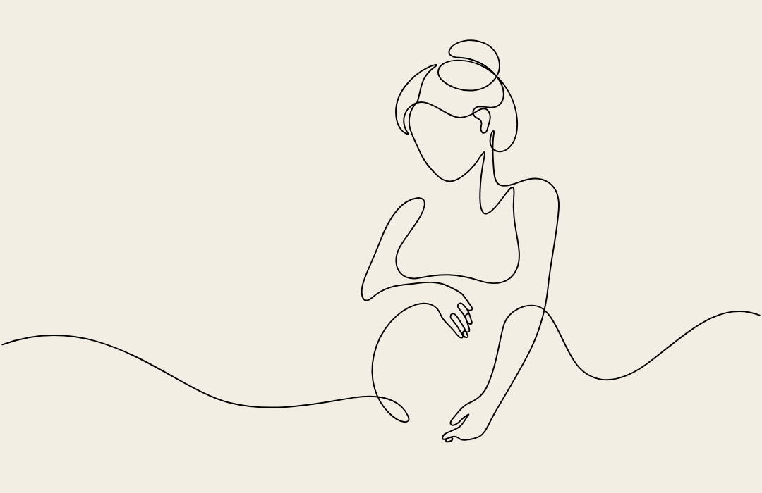 Linienzeichnung einer schwangeren Frau, die ihre Hände auf den Bauch legt